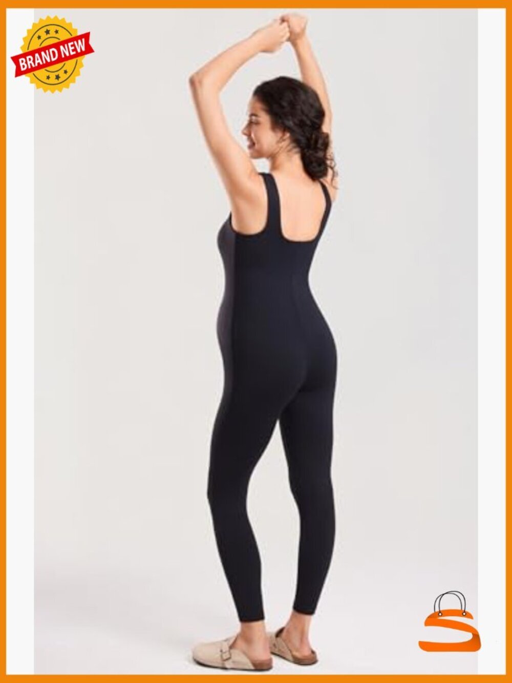 Maternity Jumpsuit Workout Romper Seamless Bodysuit Square Neck Tank - Picture 3 of 6